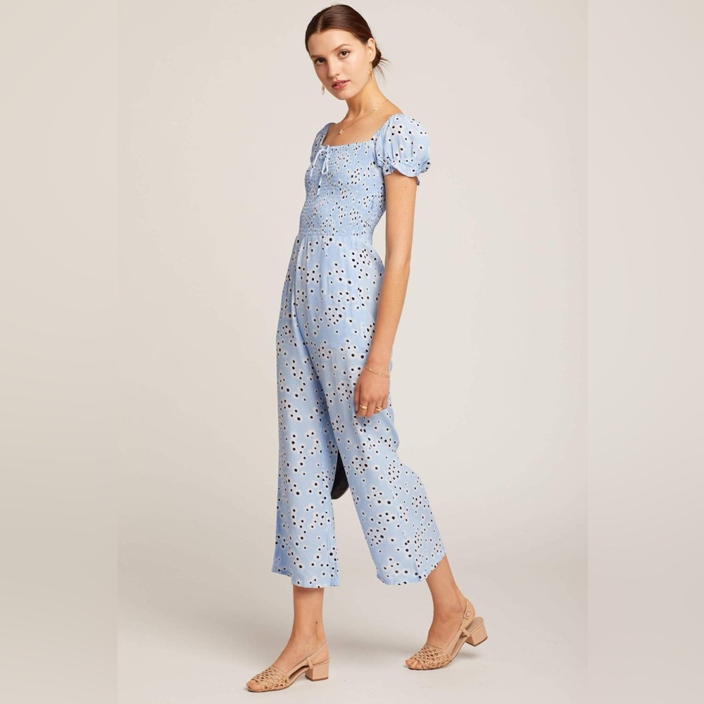 FAITHFULL THE BRAND Essa Floral Della Jumpsuit Size 8 Smocked Bodice Puff Sleeve